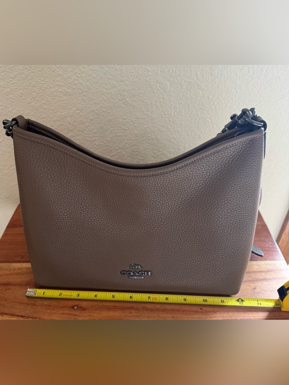 Coach Laurel Pebbled Leather Shoulder Bag in Dark Stone with gunmetal hardware - Picture 2 of 12